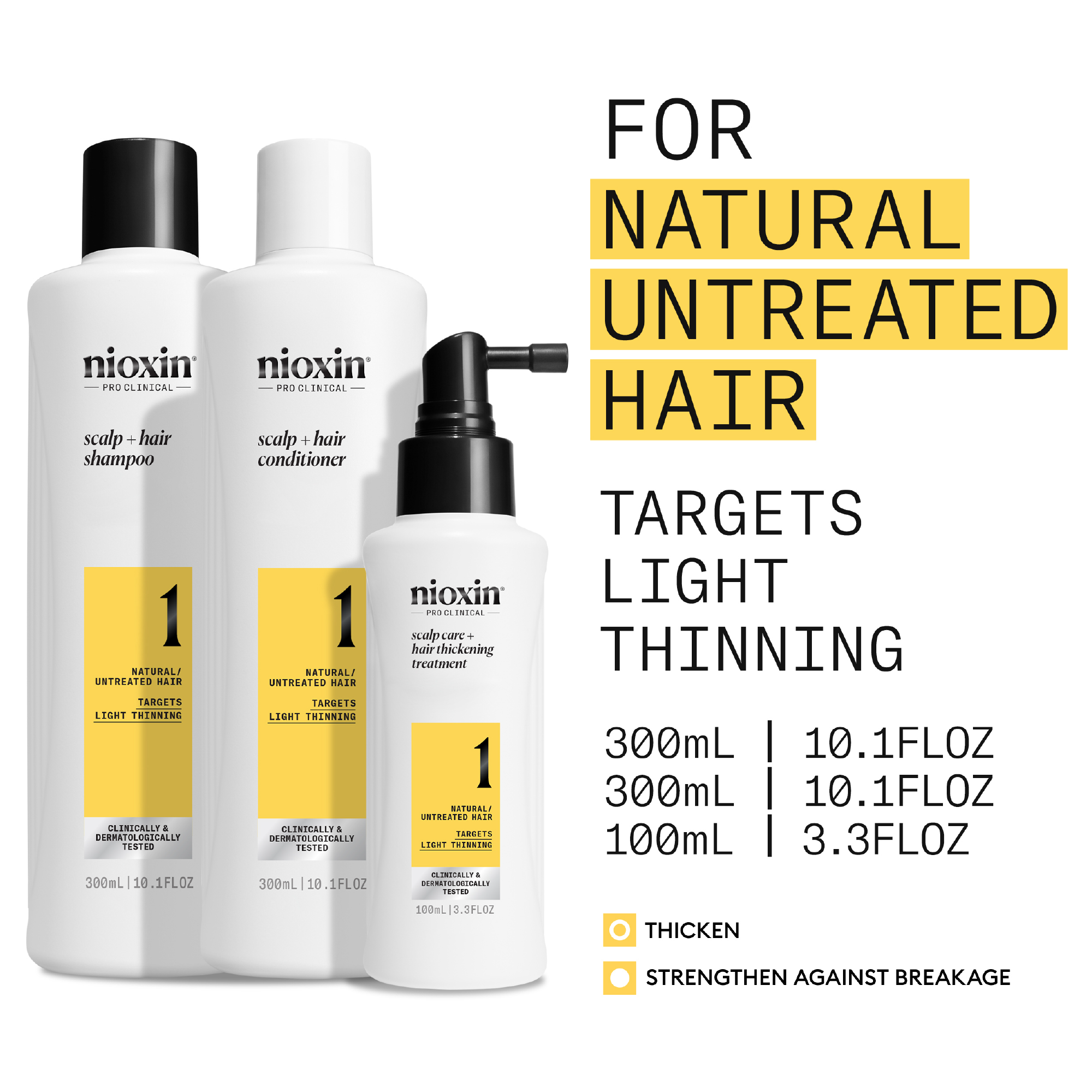 Nioxin Scalp + Hair Thickening System 1 Full Size Kit for Natural Hair with Light Thinning