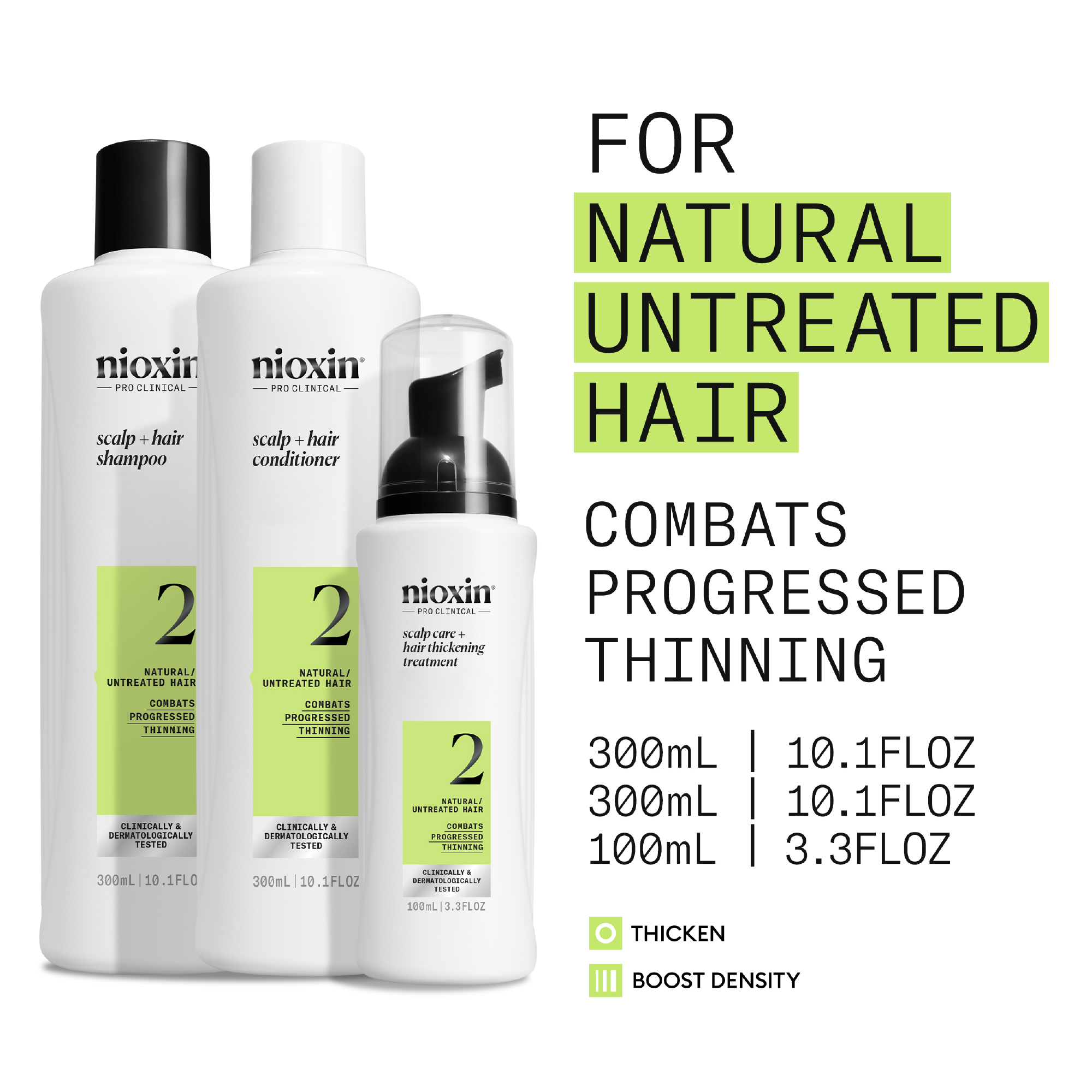 Nioxin Scalp + Hair Thickening System 2 Full Size Kit for Natural Hair with Progressed Thinning