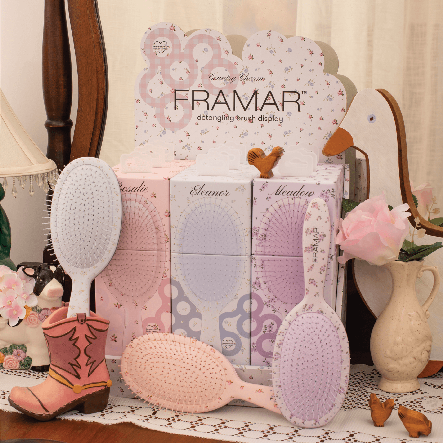 Framar Country Charm Detangle Brush Display 9pc Limited Edition