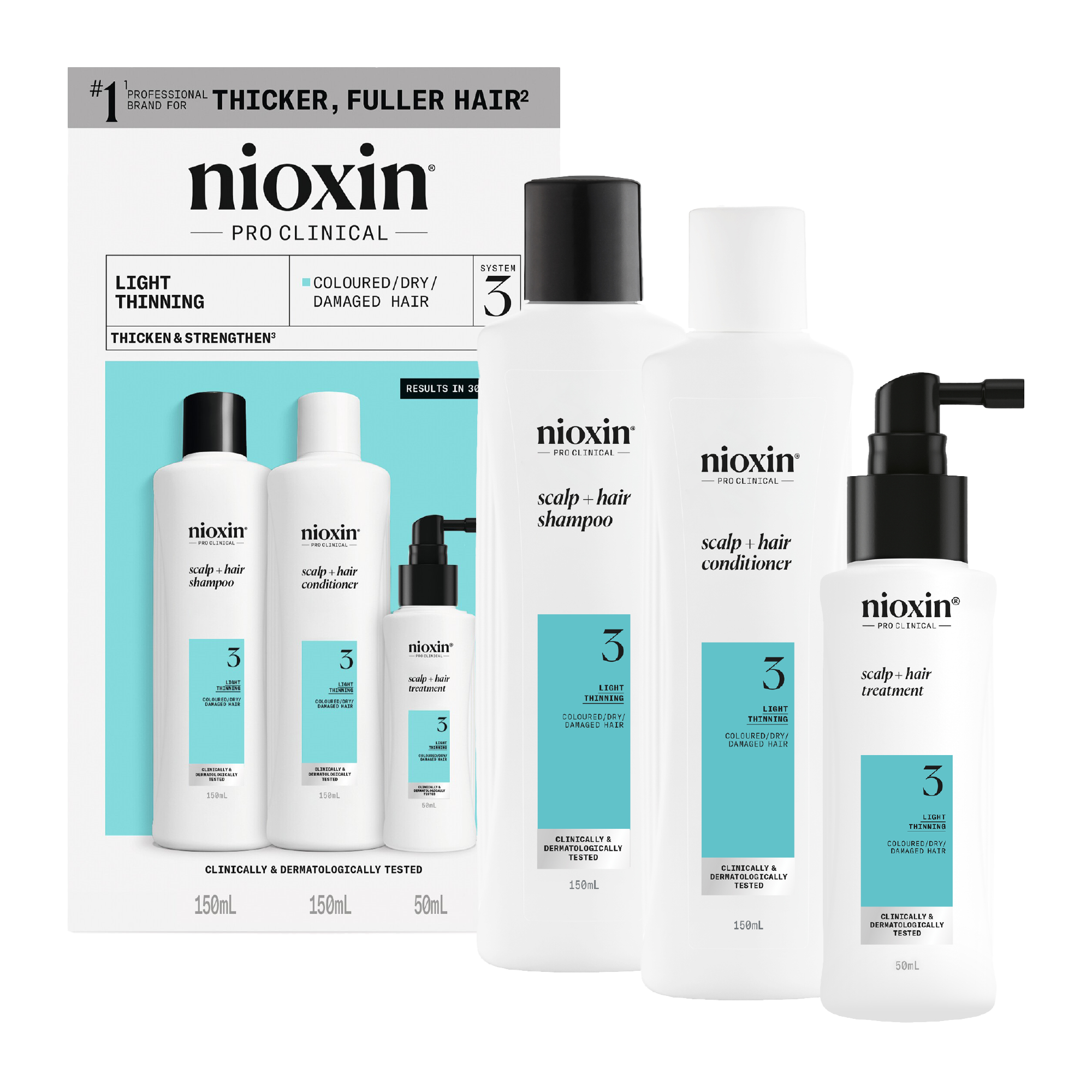 Nioxin Scalp + Hair Thickening System 3 Trial Kit for Damaged Hair with Light Thinning