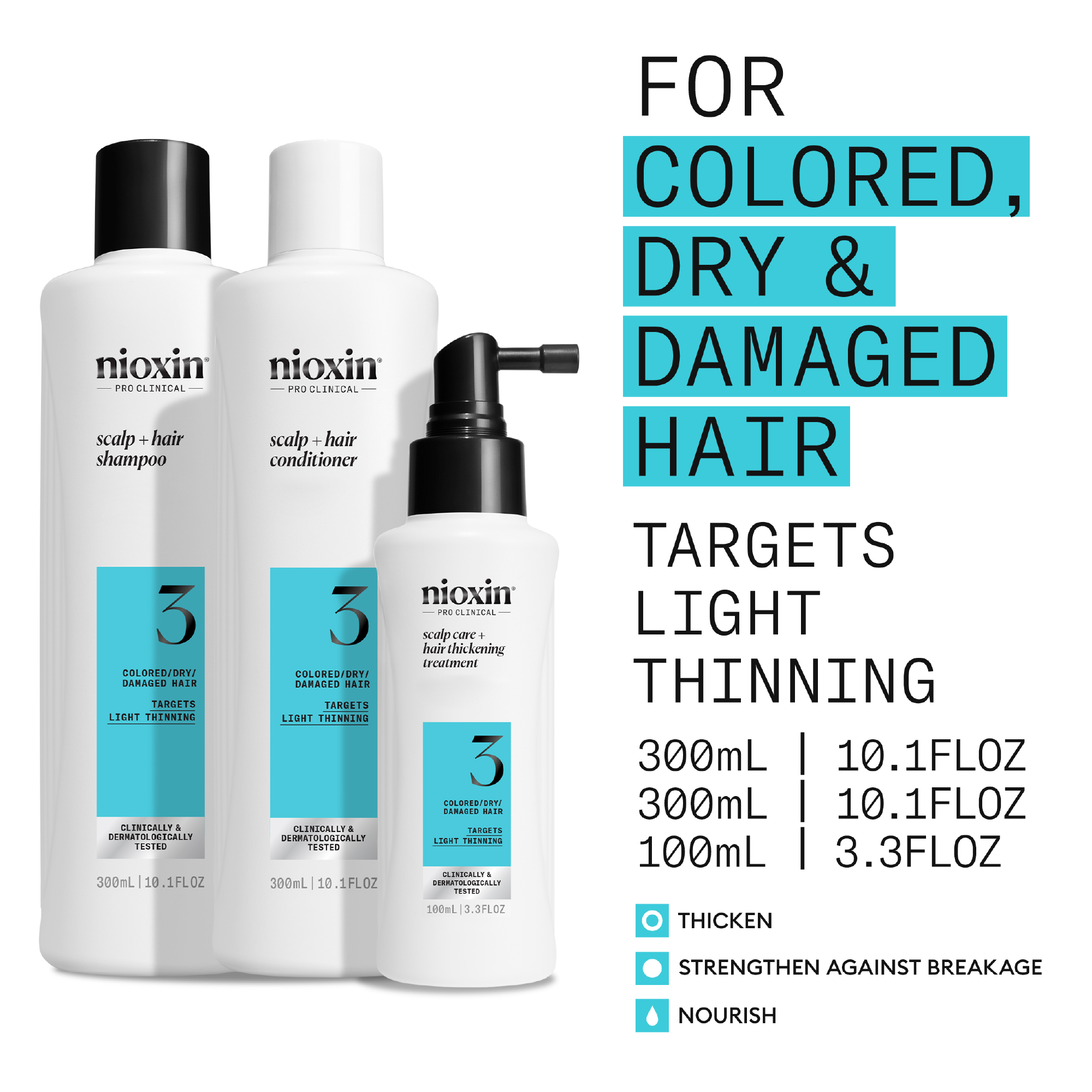 Nioxin Scalp + Hair Thickening System 3 Trial Kit for Damaged Hair with Light Thinning