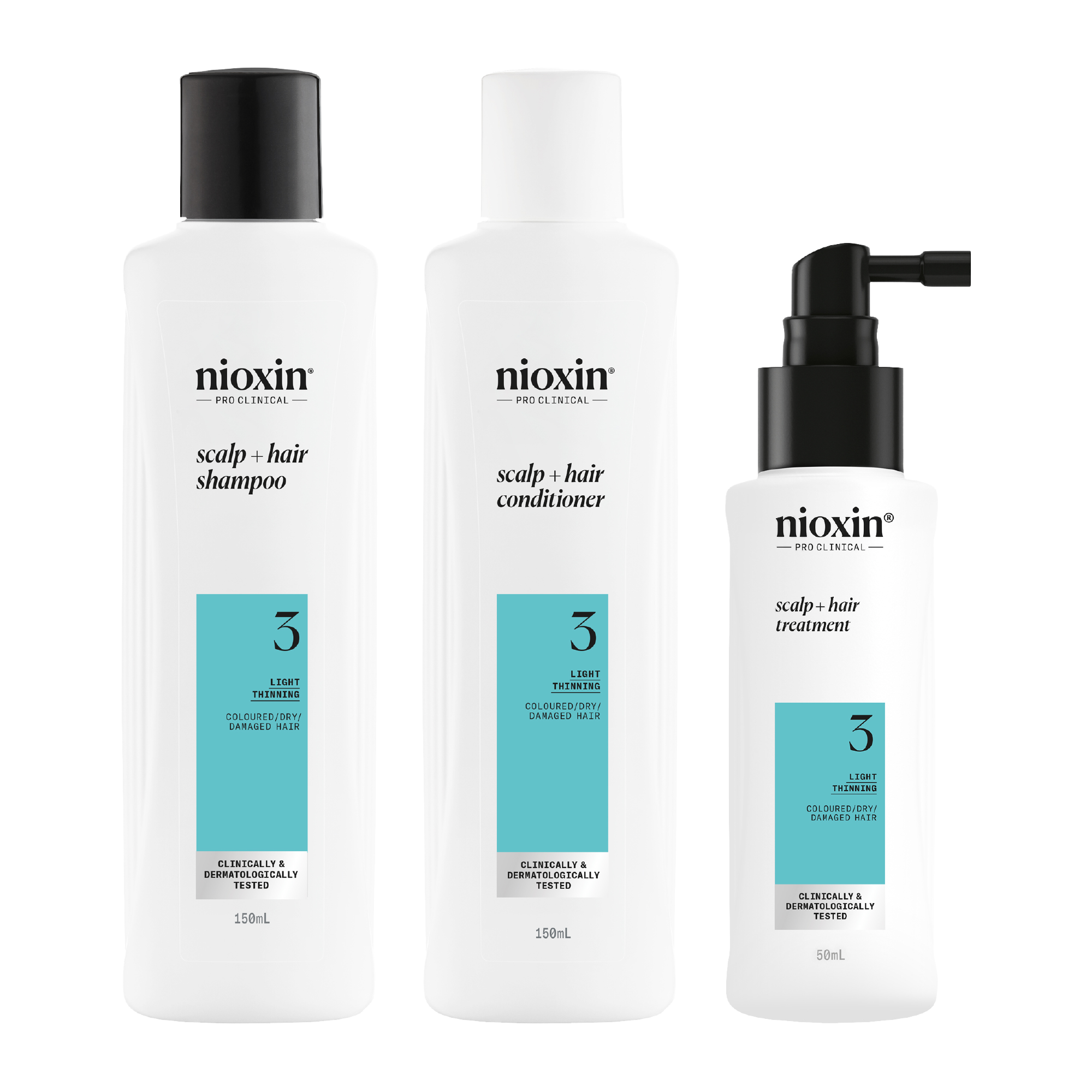 Nioxin Scalp + Hair Thickening System 3 Full Size Kit for Damaged Hair with Light Thinning