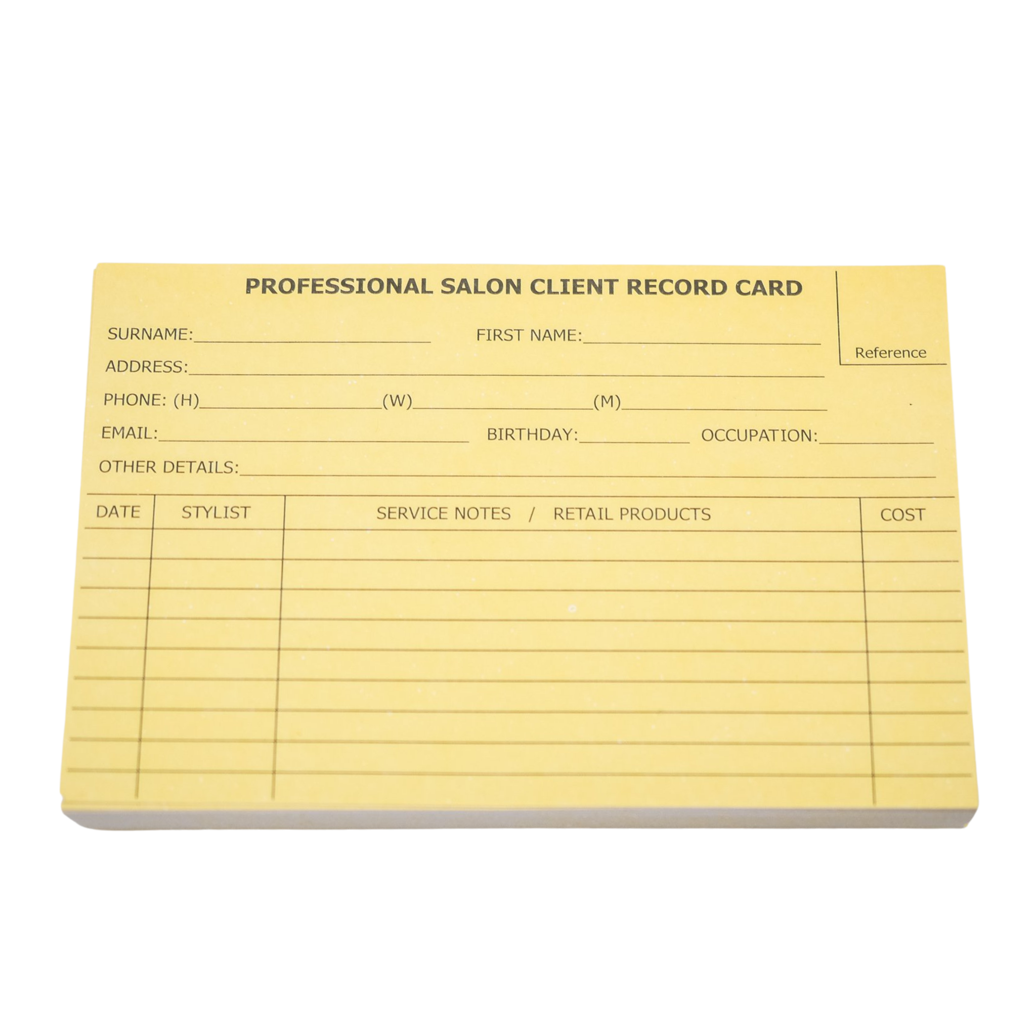 Salon Record Card Yellow x 100