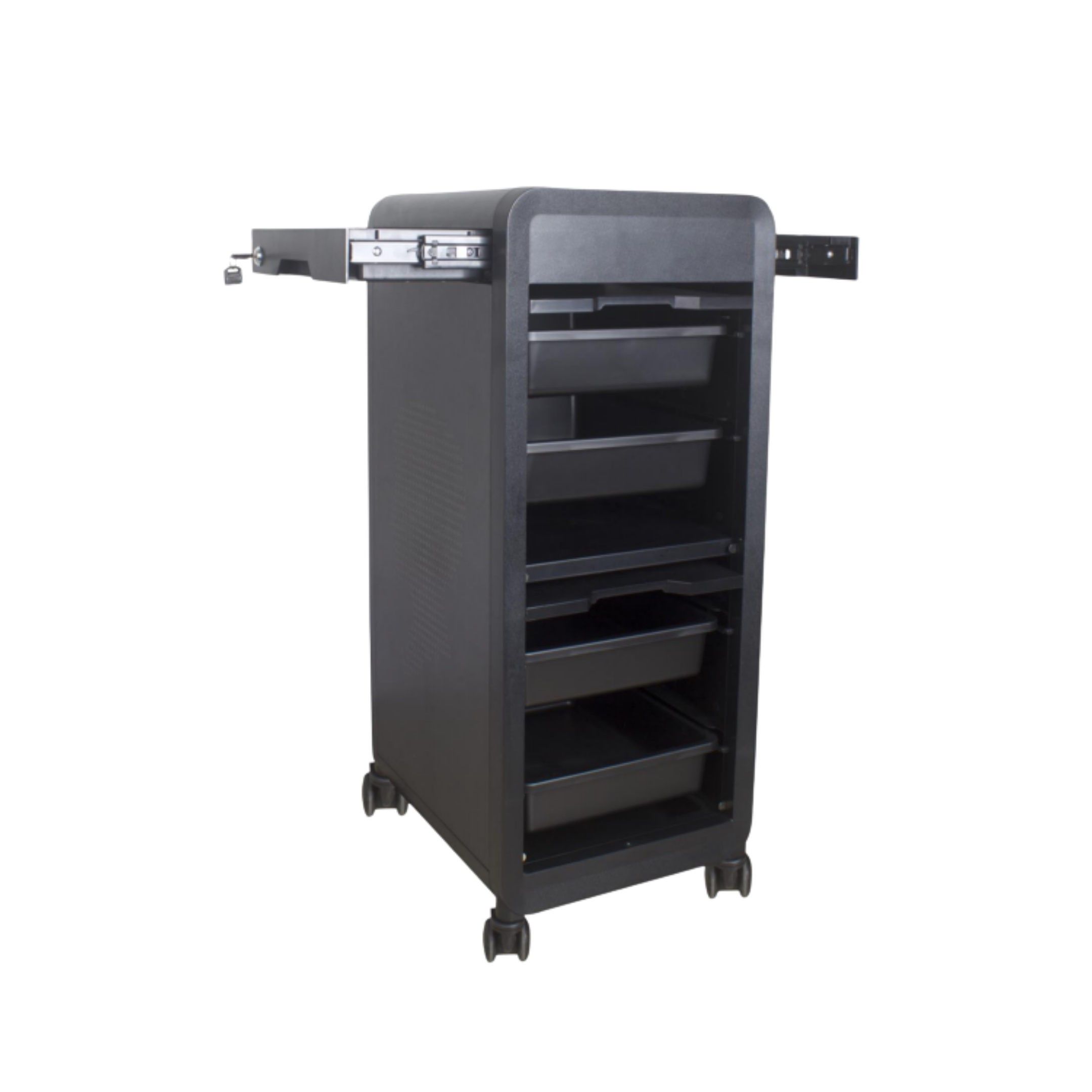 Black Trolley 4 Tray with Anti Slip Mat